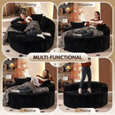 ovios 58" Oversized Round Chair Lounge Chaise Indoor, No Assembly Required, Cloud Large Circle Chair with Plush Fuax Fur, Fluffy Modern Sleeper Sofa Bed for Reading Yoga, Black (Plush Corduroy Fabric) by CozyNest Decor