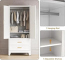 71'' Farmhouse Metal Wardrobe Cabinet with Hanging Rod, 2 Barn Door Wardrobe Closet with Adjustable Shelves,2 Drawer,for Dining Room,Bedroom,Living Room, Cloak Room,Office (White) by CozyNest Decor