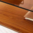 Oval Glass Coffee Table, Mid-Century Modern Design, L41 x W21 x H17 inch, for Living Room, 2-Tier Structure, Amber Glass Top and Walnut Finish Wood Shelf, Conical Legs with Gold Finish Frame by CozyNest Decor