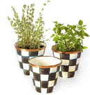MACKENZIE-CHILDS Enamel Herb Pots, Small Plant Pots for Herbs or Flowers, Set of 3, Black-and-White Courtly Check by CozyNest Decor