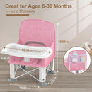 Baby Travel Booster Seat with Double Tray, BabyBond Upgraded Toddler Portable Baby Chair, Booster Seat for Dining Table, Stable and Foldable Booster Baby Chair for Indoor/Outdoor (Pink) by TinyTreasures Baby Boutique