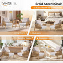 VINGLI Boho Braid Accent Armchairs Set of 2,Mid-Century Modern Chiars with Solid Wooden Armrest,Comfy Louge Cushion Chairs with Waist Pillow for Bedroom,Living Room,Reading Room, Light Grey by CozyNest Decor