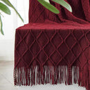 inhand Knitted Throw Blankets for Couch and Bed, Soft Cozy Knit Blanket with Tassel, Claret Lightweight Decorative Blankets and Throws, Farmhouse Warm Woven Blanket for Men and Women, 50"x60" by CozyNest Decor