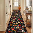 Floral 2x10 Area Rug Machine Washable Soft Print Boho Carpet Non Slip Doormat Low Pile Flower Area Rugs for Living Room Bedroom Nursery Kitchen Dining Room Indoor-Black by TinyTreasures Baby Boutique