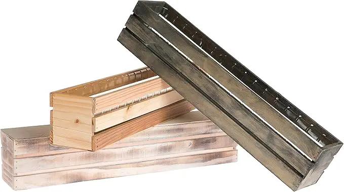 20" Rectangular Rustic Wood Planter with Plastic Liner l Rustic Barn Wood l Wine Crate Style, Home and Wedding Decorations, Garden Ornaments (20x4 Wine Crate Set of 2, Rose Wood), photo 6 of 7