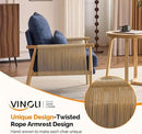 VINGLI Boho Braid Accent Armchair,Mid-Century Modern Chiar with Solid Wooden Armrest,Comfy Louge Cushion Chair with Waist Pillow for Bedroom,Living Room,Reading Room, Blue by CozyNest Decor