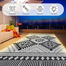 6x9ft Waterproof Outdoor Rug with LED Lights, Boho Reversible Plastic Straw Mat for Patio RV Camping Picnic Balcony Beach Deck Indoor Outdoor Carpet, Black&White by CozyNest Decor
