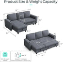 LINSY HOME Sectional Sleeper Sofa with Pull Out Couch Bed Convertible Plush Corduroy Cloud Couch with Storage Chaise & USB Charging, Comfy L Shaped Modular Couches for Living Room Apartment (Grey) by CozyNest Decor