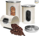 Moss & Stone 3-Piece Beige Canisters Sets For The Kitchen, Airtight Canister Set With See Through Window, Storage Jars for Coffee Container, Tea Organizer & Sugar Canister, Beige Kitchen Canisters by CozyNest Decor