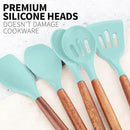 Zulay Kitchen Non-Stick Cooking Utensils Set with Authentic Acacia Wood Handles – 5-Piece Durable & Stylish Silicone Kitchen Utensils Set – Heat Resistant to 464°F – Aqua by CozyNest Decor