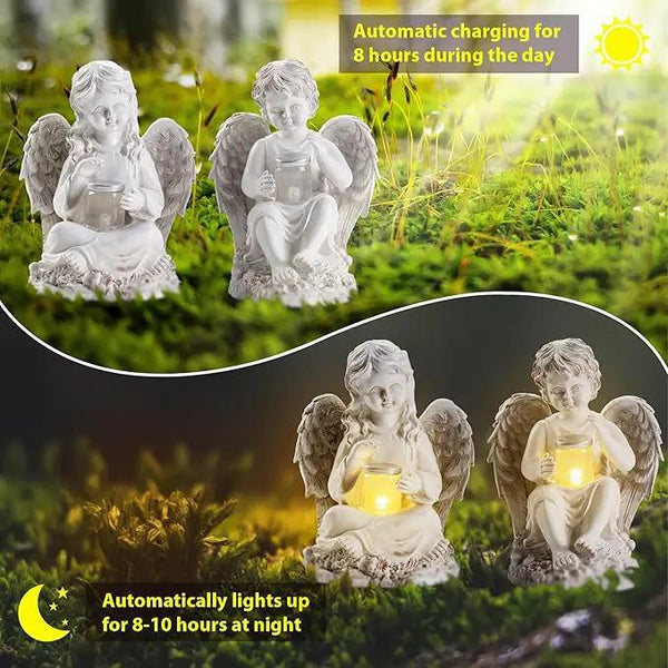 2 Pack Outdoor Angel Statue Garden Decor, Classic Solar Angel Figurine Decoration for Yard Art Indoor Porch Home Lawn Outside Light up Cherub Sculpture Guardian Wings Angel Memorial Gifts, photo 2 of 6
