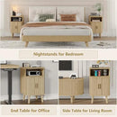 Alohappy Mid Century Modern End Table, Fluted Wood Nightstand with Sliding Tambour Door, Curved Round Edge Side Table with Storage Cabinet for Bedroom, Living Room, Natural Oak by CozyNest Decor