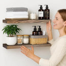 BGMG Wood Floating Shelves for Wall 24 inch Set of 2, Rustic Wooden Wall Mount Shelves for Bathroom Living Room Bedroom Kitchen Farmhouse -24x 6.7 x1.25 inch- Walnut Color by CozyNest Decor