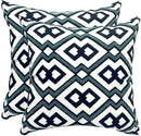 Alysheer Embroidered Decorative Throw Pillow Cover 18"x 18" Set of 2, Classic Boho Geometric Embroidery Pattern Cotton Square Cushion Case for Sofa Couch Living Room Bedroom (Navy Aqua) by CozyNest Decor