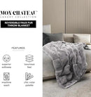 Mon Chateau 60" x 70" Faux Fur Throw Blanket - Reversible Soft Blanket for Queen-Size Bed, Couch, or Sofa, Cozy Home Decor and Stylish Living Room Comfort in Grey by CozyNest Decor