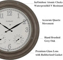 CLXEAST 24 Inch Self-Illuminated in/Outdoor Atomic Wall Clock with Temperature and Humidity, Oversized Large 24 Inch Wall Clocks for Living Room Decor, Brushed Grey Oak Wooden Finish by CozyNest Decor