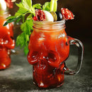 Halloween Cups Set of 4 - Skull Mason Jar with Lids Straws and Handle - Skull Drinking Glasses for Halloween Party Bar Decor (16 oz, Clear) by CozyNest Decor