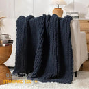 Chunky Knit Blanket Throw, 100% Hand Knit Throw Blanket Handmade Chenille Cable Knit Throw for Couch, Stylish Cozy Soft Rope Knot Crochet Blanket for Home Decor, Navy Blue, 50x60 Inches by CozyNest Decor