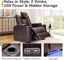 ANJ Power Home Theater Seating, PU Leather Electric Recliner Chair with Powered Headrest, Dual Motors Movie Reclining Chairs with LED Lights,USB Port, Cup Holders, Hidden Arm Storage (Brown) by CozyNest Decor