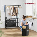 Tajsoon Laundry Sorter Cart with Hanging Clothes Rack, 4 Butler Sorter Basket Organizer, Laundry Hamper Cart with Heavy Duty Rolling Lockable Wheels, Black by CozyNest Decor