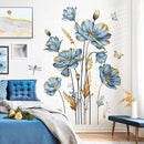 decalmile Large Blue Flower Wall Stickers Floral Butterfly Plants Gold Leaves Wall Decals Bedroom Living Room Sofa TV Background Wall Decor by CozyNest Decor