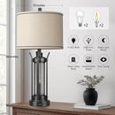 QiMH Farmhouse Table Lamps for Living Room, Beside Lamps for Bedroom with USB A+C Charging Ports, Rustic Nightstand Lamp Set of 2 with Frosted Glass Night Light, 4 Bulbs Included (Black) by CozyNest Decor
