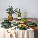 GBHOME Ceramic Dinnerware Sets for 6, 18 Pieces Stoneware Plates and Bowls Sets, Reactive Glaze Dishes -Scratch Resistant, Dishwasher&Microwave Safe, Earth Green by CozyNest Decor