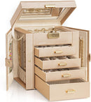 AKOZLIN 5-Tier Jewelry Box Leather Jewelry Storage Organizer with 4 Drawers Lockable for Women Girls Ring Necklace Earring Bracelet Watches Holder with Mirror Champagne by TinyTreasures Baby Boutique