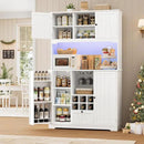 FINETONES 71" Pantry Cabinet with 7-Color LED Light and Charging Station, Kitchen Pantry Cabinet with Microwave Stand, Kitchen Hutch Food Storage Cabinet with Outlet and Wine Racks, White by CozyNest Decor