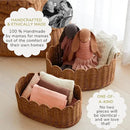 BEBE BASK Premium Scalloped Basket Set Of 2 - Scallop Basket - 16 x 10 x 7 Inch - Hand-Woven Elegant Wicker With Scalloped Edge - Nursery Storage (Mocca) by GreenHaven Gardens
