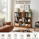 LEYAOYAO 10 Cube Bookshelf with Base,3 Tier Mid-Century Modern Grey Bookcase,Standing Wide Bookshelves Storage Organizer Shelf,Rustic Wood Display Cabinet Book Shelves for Bedroom,Living Room,Office by CozyNest Decor