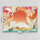 HZOHNAGO Japanese Tapestry Cherry Blossom Crane Sea Wave Fuji Mountain Red Sun Pattern Printed Wall Tapestry Painting Wall Hanging for Bedroom Living Room Dorm 80" W x 60" H by CozyNest Decor