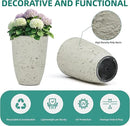 19.5" Resin Tall Planters for Outdoor Plants, Set of 2 Country White Large Flower Pots with Handmade Birch Bark Texture, Heavy-Duty and Weather-Resistant for Year Round Indoor Outdoor use by CozyNest Decor