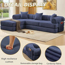 107" Oversized Convertible Sleeper Sofa Bed, Corduroy L Shape Sectional Couch, Folding Sofa Bed with Side Pocket, Modern Cloud Floor Mattress Couch,Modular Sofa for Living Room,Dark Blue by CozyNest Decor