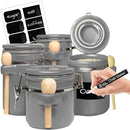 Home Intuition 4-Piece Ceramic Kitchen Canisters Set, Airtight Containers with Wooden Spoons Reusable Chalk Labels and Marker for Sugar, Coffee, Flour, Tea (Grey) by CozyNest Decor