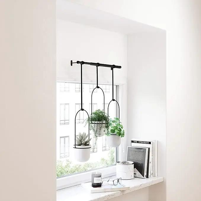 Umbra Triflora Hanging Planter for Window, Indoor Herb Garden, Set of 3, White/Black, photo 2 of 12