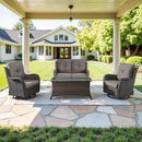 4 Piece Patio Furniture Set - Outdoor Glider Bench with Swivel Rocker Chairs and Coffee Table, High Back Small Outdoor Conversation Furniture Sets for Deck Sunroom Balcony Backyard by GreenHaven Gardens