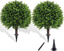 Artificial Boxwood Topiary Outdoor Plants with Spike, 2 Pack Faux Bushes UV Resistant Fake Shrubs for Front Porch Décor by GreenHaven Gardens