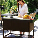 Grand patio Outdoor Wicker Bar Cart, Outdoor Bar Table with Stainless Steel Tabletop, Patio Kitchen Island Grill Cart with Storage Cabinet and 4 Hooks by CozyNest Decor