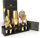 Highball & Chaser Bartender Kit with Black Bamboo Stand Beautiful Cocktail Shaker Set and Bar Tools Stainless Steel Boston Shaker Bartender Kit with Stand (Antique Gold) by CozyNest Decor
