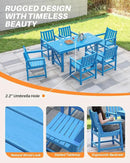HDPE Patio Dining Set, 5-Piece Outdoor Table and Chairs with Umbrella Hole, Modern Outdoor Dining Set for 4, HDPE Outdoor Patio Furniture Dining Sets for Deck, Poolside, Porch, Sky Blue by CozyNest Decor