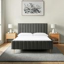 Livinia Full Size Elton Velvet Platform Bed, Upholstered Bed Frame with Vertical Channel Tufted Headboard Footboard, Strong Wood Slats, No Box Spring Needed, Gray (Full) by CozyNest Decor