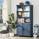 5 Tier Bookshelf 70in Tall Bookcase with Barn Doors and Storage Cabinet, Blue Farmhouse Book Shelf with Adjustable Shelves, Wood Freestanding Display Bookshelves for Bedroom, Kitchen (3PCS) by CozyNest Decor