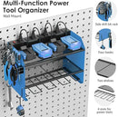 CCCEI Set Power Tool Organizer Wall Mount with Charging Station. Garage 4 Drill Storage Shelf with Hooks, Heavy Duty Metal Tool Battery Charger Organizer. Shop Utility Rack with Power Strip Blue. by GreenHaven Gardens