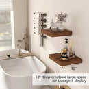 Fun Memories 12 Inch Floating Shelf, Rustic Wood Wall Shelves for Wall Decor & Storage, 12 x 12 Floating Shelf for Living Room, Bathroom, Bedroom, Walnut, Set of 2 by CozyNest Decor