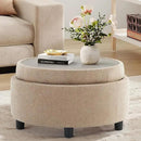 COLAMY Fabric Round Storage Ottoman with Reversible Tray Lid – Multi-Functional Footrest, Hidden Storage, Sturdy & Stylish Small Coffee Table for Living Room, Bedroom, or Entryway(Camel) by CozyNest Decor