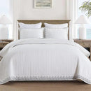MarCielo 3-Piece 100% Cotton White Striped Quilt Set with Botanical Edge Embroidery TC(Sakura White,Queen (98" X 90")) by CozyNest Decor