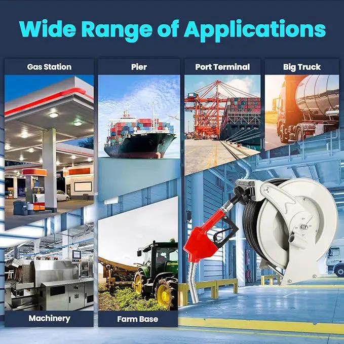 Retractable Fuel Hose Reel, 3/4 in × 66 ft Rubber Hose Heavy Duty Steel Professional Spring Driven Diesel Hose Reel with Fueling Nozzle Max 300PSI Auto Rewind Quick for Ship Vehicle Tank Truck, photo 7 of 7