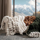 EVERGRACE Ultra Soft Luxury Fluffy Ridgeline Faux Rabbit Fur Throw Blanket, Thick Warm Bubble Throw for Bed, Cozy Plush Reversible Blankets for Couch, Chair, Sofa, Ivory White, 80x90 Inches, 870 GSM by CozyNest Decor