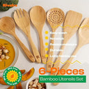 Riveira Brown Bamboo Wooden Spoons for Cooking Set of 6 – Natural Brown Bamboo Wooden Cooking Utensils, Wooden Spatula, Wooden Spoon - Premium Quality Wooden Utensil Set for Non-Toxic Cooking by CozyNest Decor